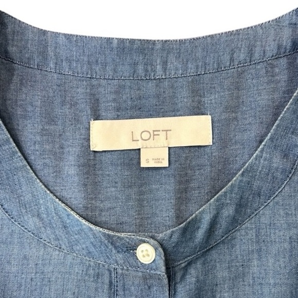 Loft Ann Taylor Tunic Chambray Bow Long Sleeve Button Round Neck Hi Lo Hem Small - Picture 7 of 12